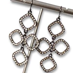 Gunmetal and rhinestone fish hook earrings